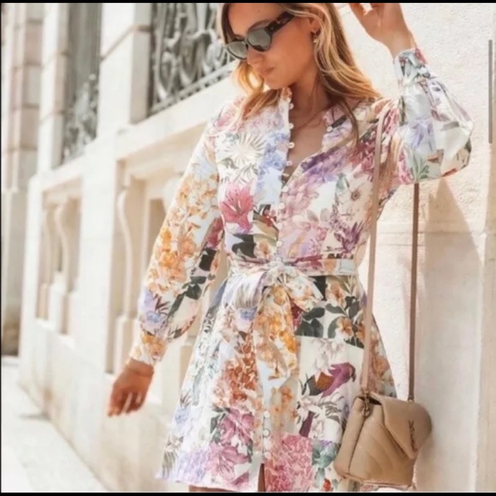 Cute Floral Linen Mini Dress